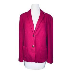 Talbots Knit Blazer 12 Pink‎ Fuscia Cotton Pocket 2 Gold Button Lined Career